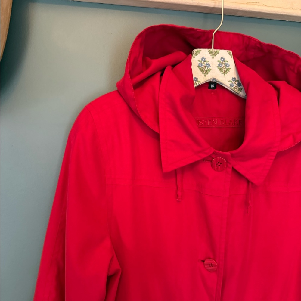 Kristen Blake long duster red trench Coat raincoat jacket sz 10 / medium - Picture 5 of 10